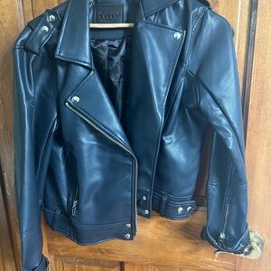Blank NYC Black Leather Jacket Asymmetrical Zipper Notched Lapel